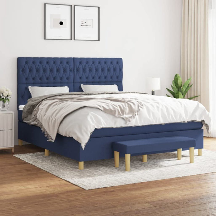 Pat box spring cu saltea, albastru, 180x200 cm, material textil - WALTI WALTI