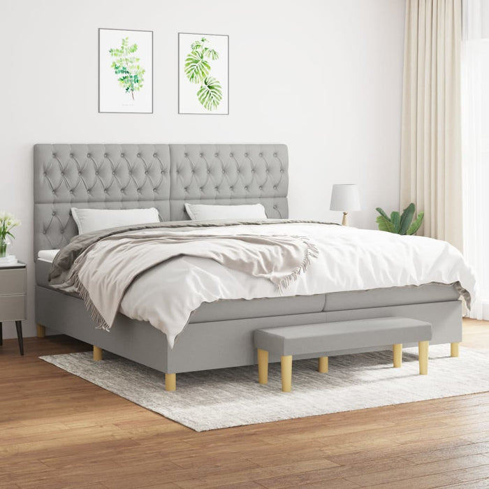 Pat box spring cu saltea, gri deschis, 200x200 cm, textil - WALTI WALTI