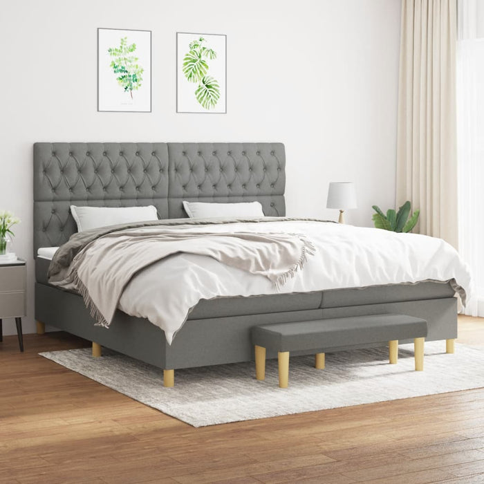 Pat box spring cu saltea, gri închis, 200x200 cm, textil - WALTI WALTI