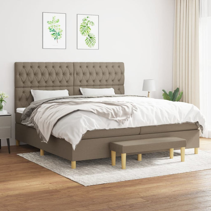 Pat box spring cu saltea, gri taupe, 200x200 cm, textil - WALTI WALTI