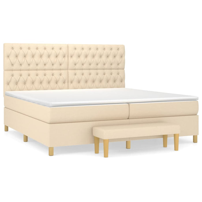 Pat box spring cu saltea, crem, 200x200 cm, textil - WALTI WALTI