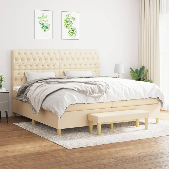 Pat box spring cu saltea, crem, 200x200 cm, textil - WALTI WALTI