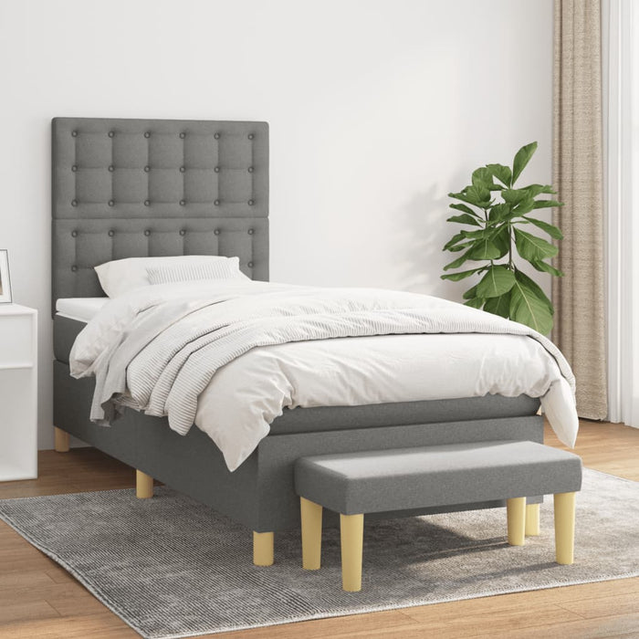Pat box spring cu saltea, gri închis, 90x190 cm, textil - WALTI WALTI