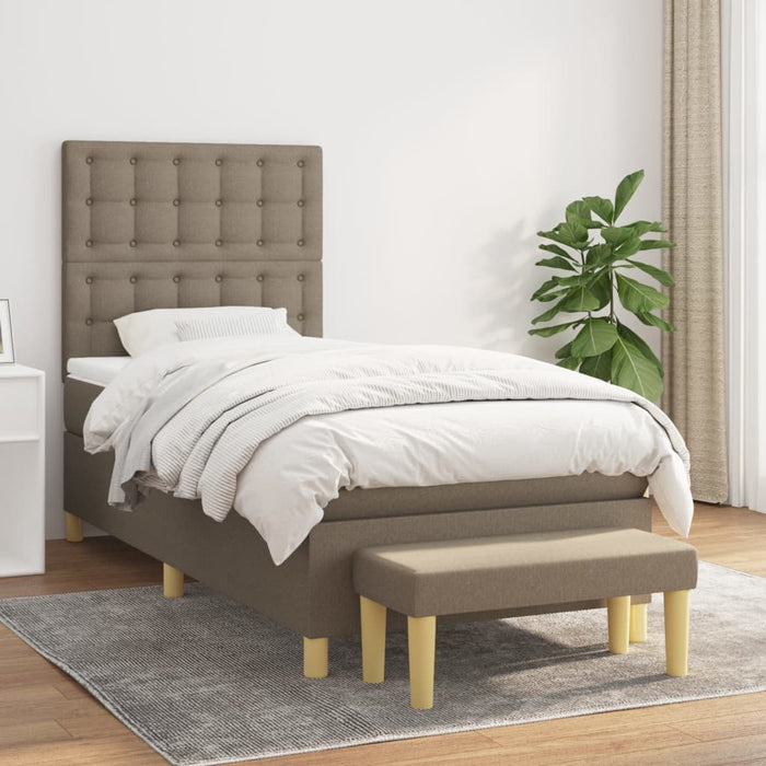Pat box spring cu saltea, gri taupe, 90x190 cm, textil WALTI