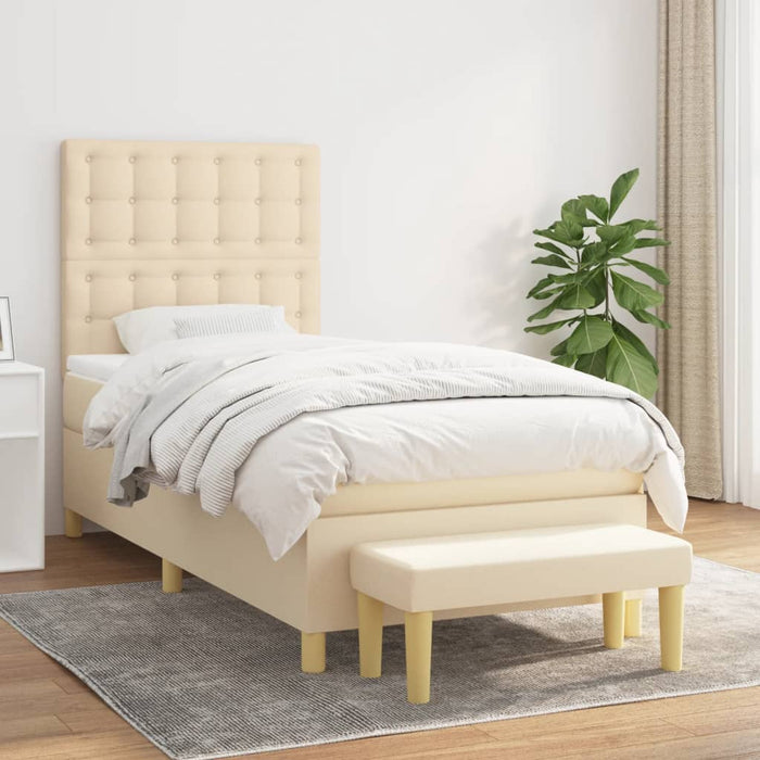 Pat box spring cu saltea, crem, 90x190 cm, textil - WALTI WALTI