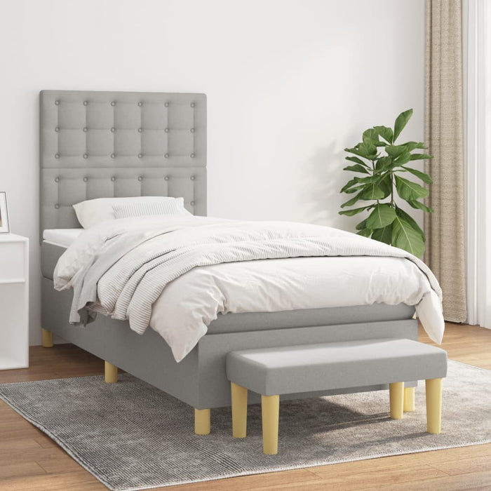 Pat box spring cu saltea, gri deschis, 90x200 cm, textil - WALTI WALTI
