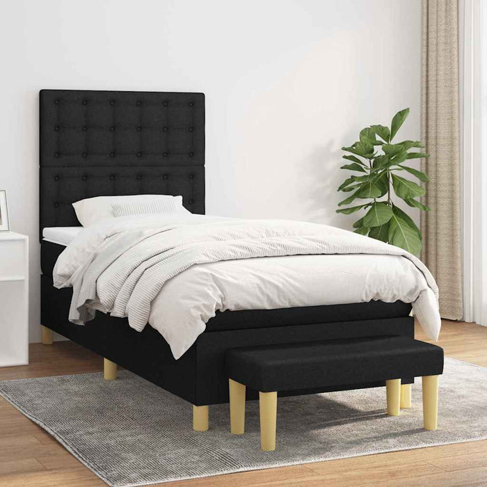 Pat box spring cu saltea, negru, 90x200 cm, textil - WALTI WALTI