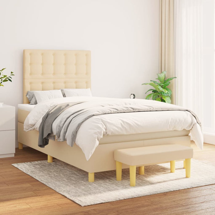 Pat box spring cu saltea, crem, 120x200 cm, textil WALTI