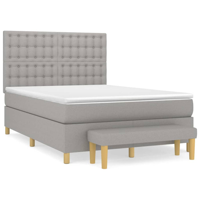 Pat box spring cu saltea, gri deschis, 140x190 cm, textil WALTI