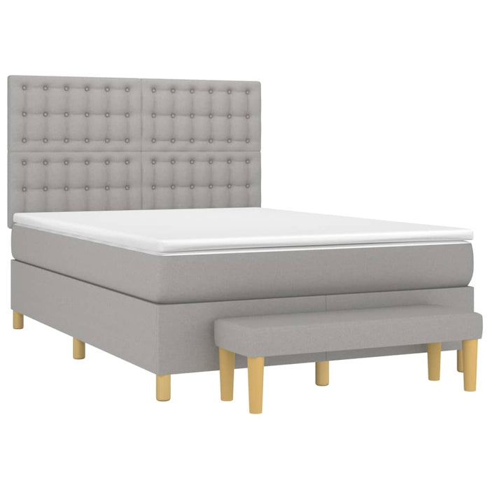 Pat box spring cu saltea, gri deschis, 140x190 cm, textil WALTI