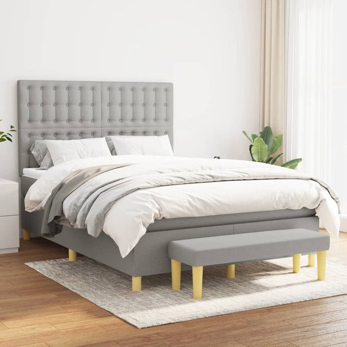 Pat box spring cu saltea, gri deschis, 140x190 cm, textil WALTI