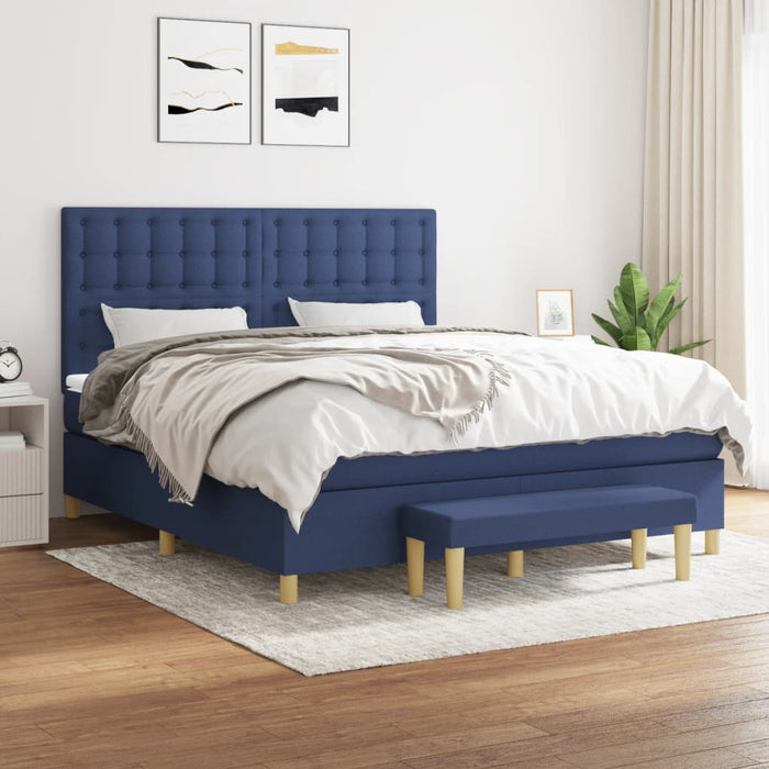 Pat box spring cu saltea, albastru, 180x200 cm, material textil - WALTI WALTI