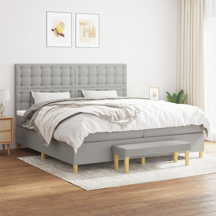 Pat box spring cu saltea, gri deschis, 200x200 cm, textil - WALTI WALTI