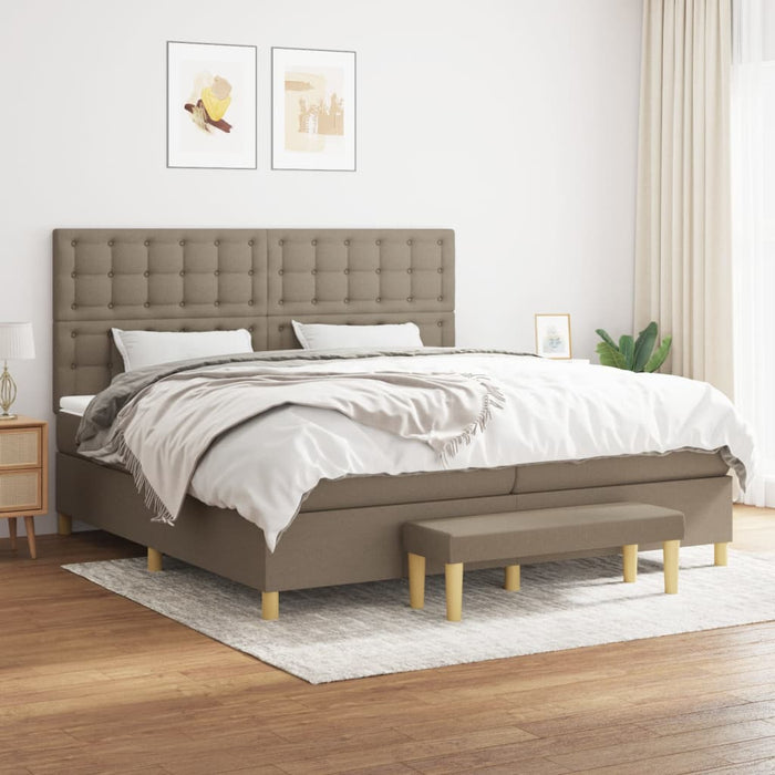 Pat box spring cu saltea, gri taupe, 200x200 cm, textil - WALTI WALTI