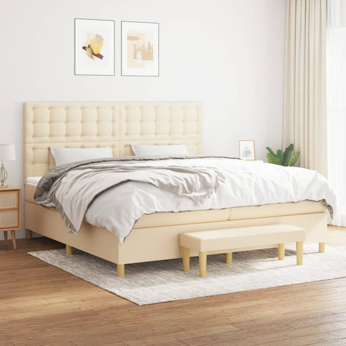 Pat box spring cu saltea, crem, 200x200 cm, textil - WALTI WALTI