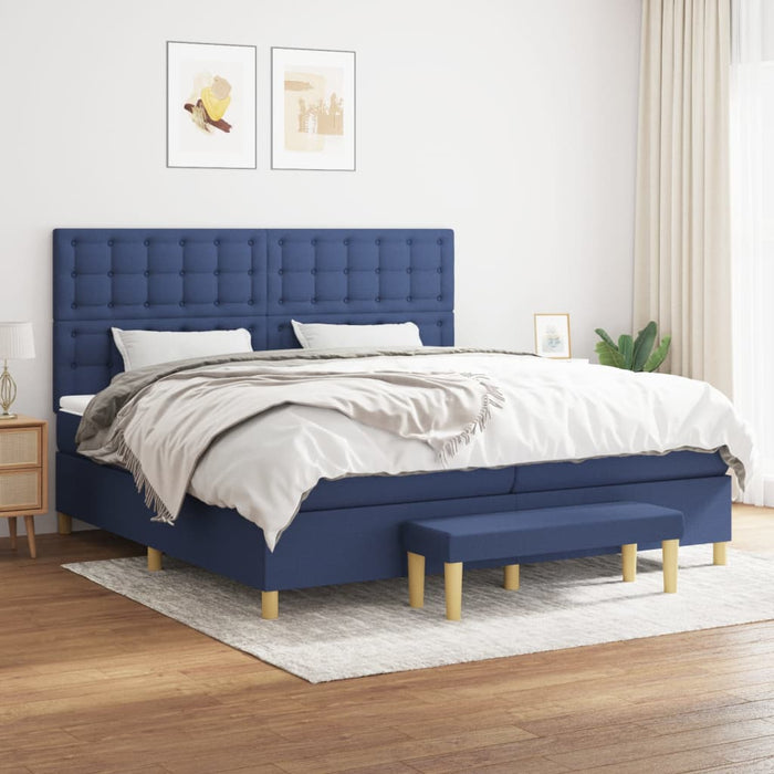 Pat box spring cu saltea, albastru, 200x200 cm, textil - WALTI WALTI