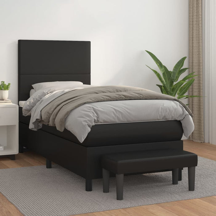 Pat continental cu saltea, negru, 80x200 cm, piele ecologică WALTI