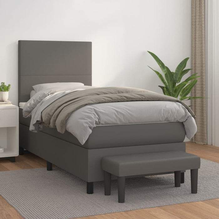 Pat box spring cu saltea, gri, 80x200 cm, piele ecologică WALTI