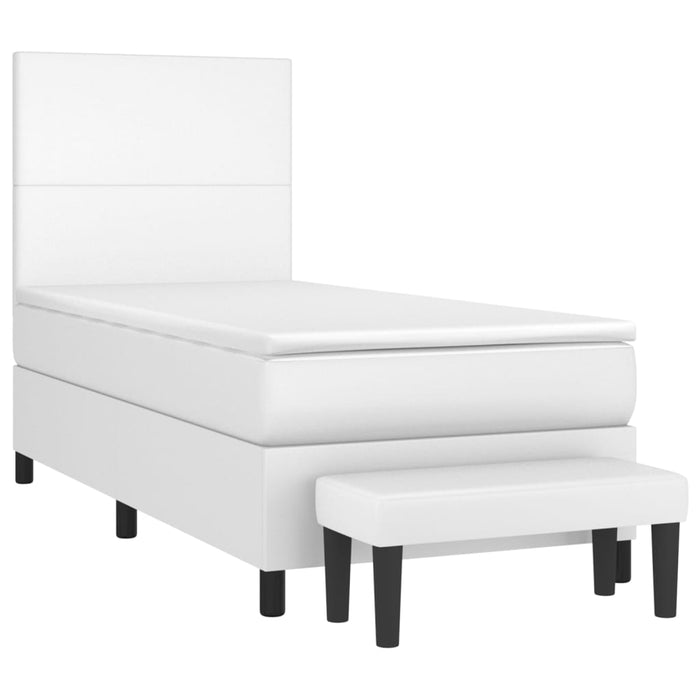 Pat box spring cu saltea, alb, 90x200 cm, piele ecologică WALTI