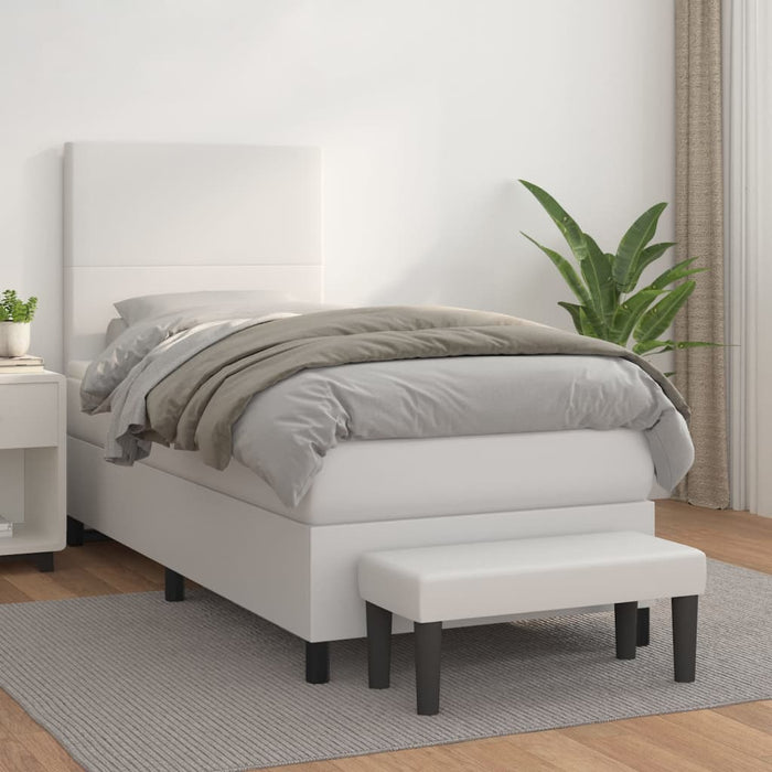 Pat box spring cu saltea, alb, 90x200 cm, piele ecologică WALTI