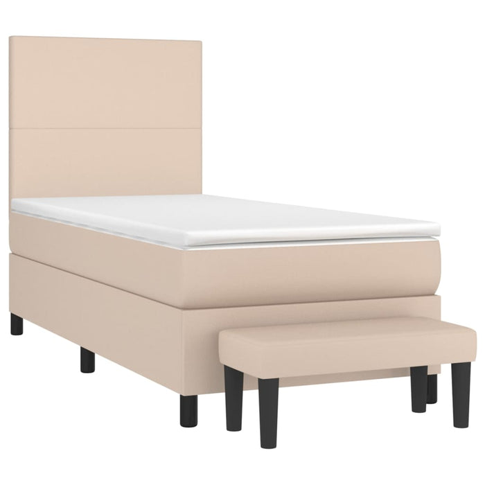 Pat box spring cu saltea, cappuccino, 90x200 cm piele ecologică WALTI