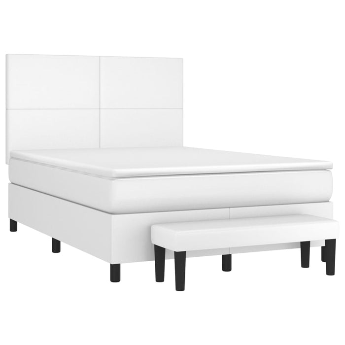Pat box spring cu saltea, alb, 140x190 cm, piele ecologică WALTI