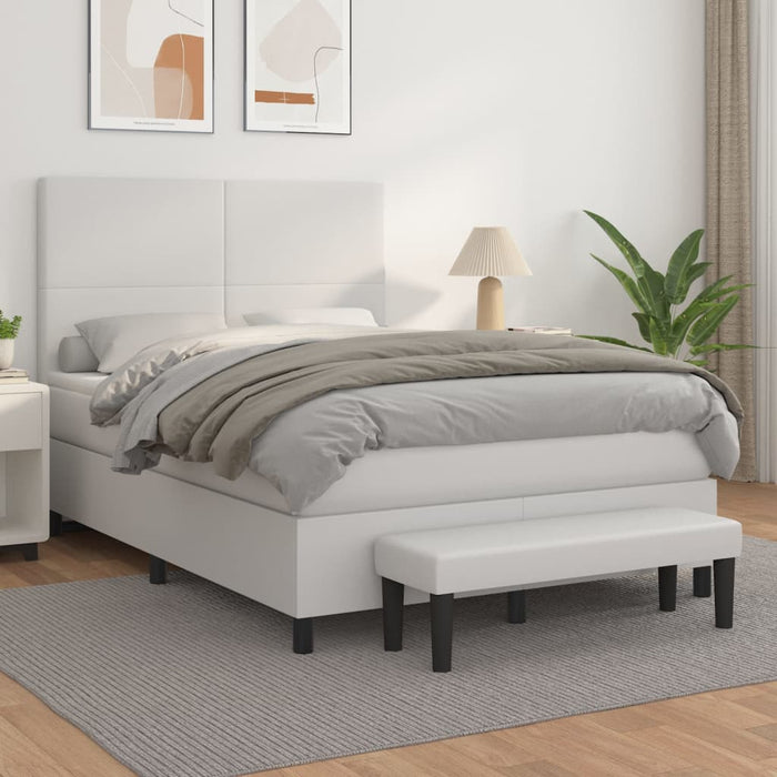 Pat box spring cu saltea, alb, 140x190 cm, piele ecologică WALTI