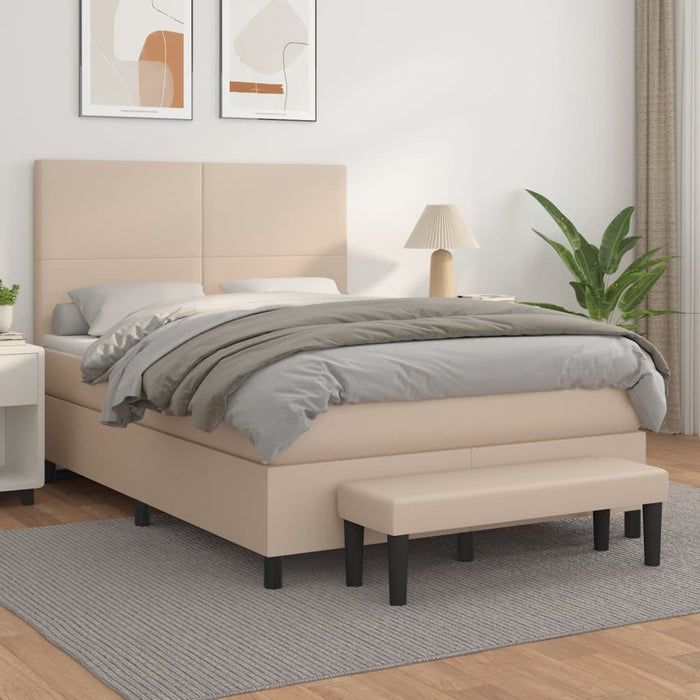 Pat box spring cu saltea, cappuccino, 140x190cm piele ecologică - WALTI WALTI