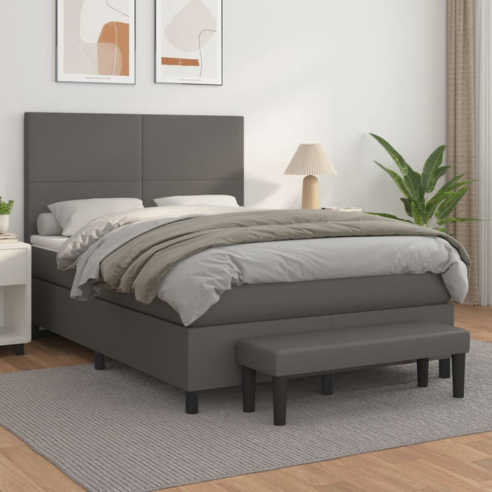 Pat box spring cu saltea, gri, 140x200 cm, piele ecologică - WALTI WALTI