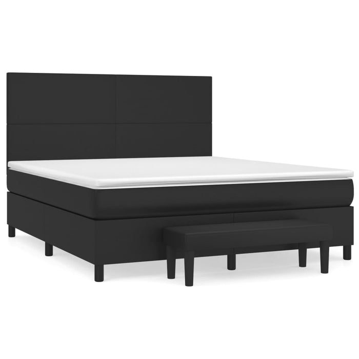 Pat box spring cu saltea, negru, 160x200 cm, piele ecologică WALTI