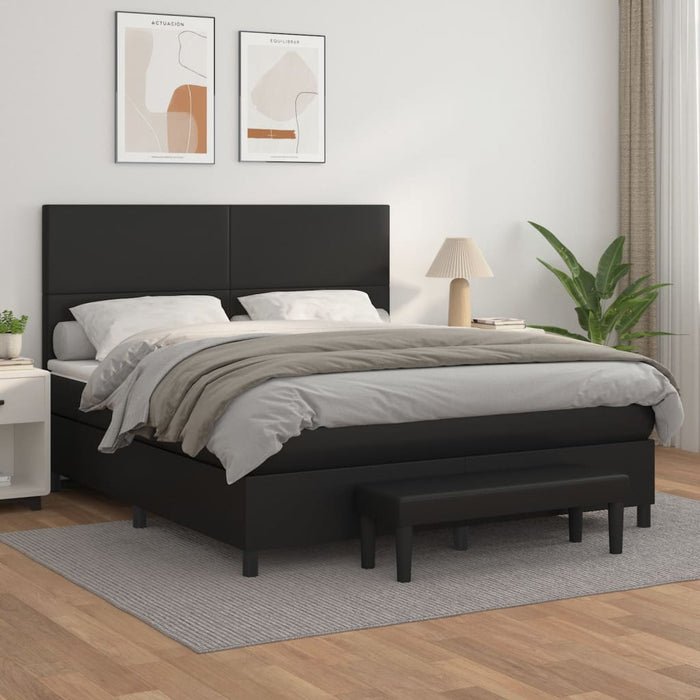 Pat box spring cu saltea, negru, 160x200 cm, piele ecologică WALTI