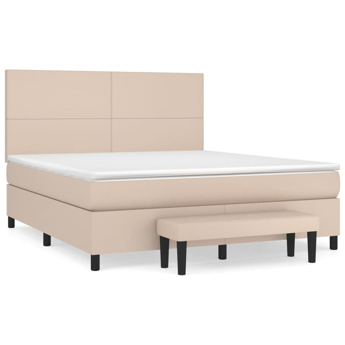 Pat box spring cu saltea, cappuccino, 160x200cm piele ecologică WALTI