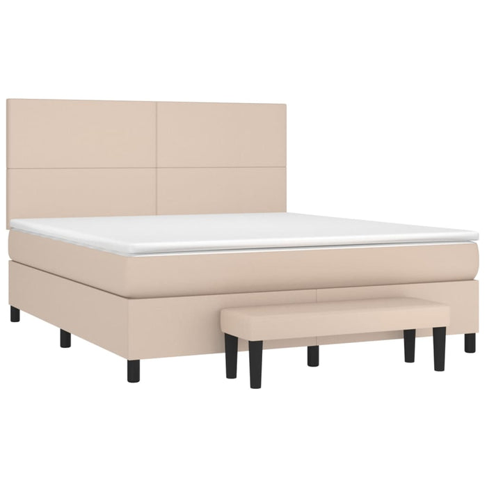 Pat box spring cu saltea, cappuccino, 160x200cm piele ecologică WALTI