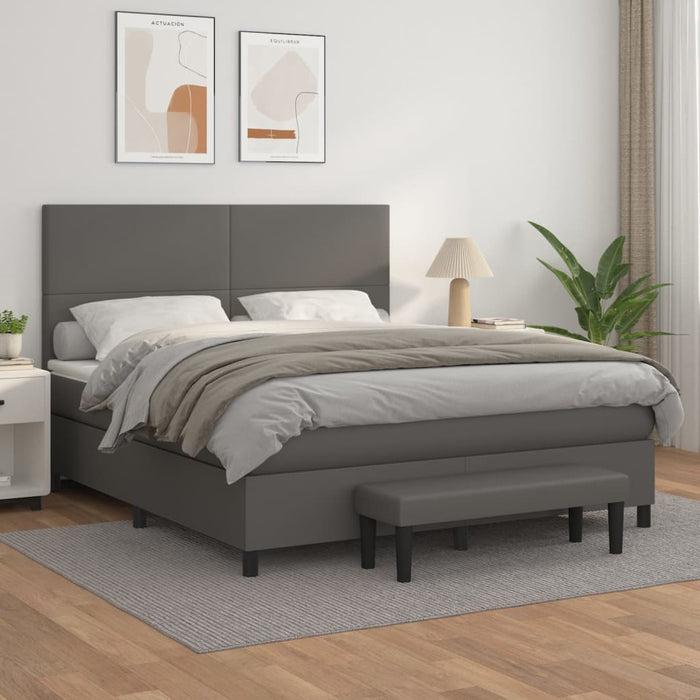 Pat box spring cu saltea, gri, 180x200 cm, piele ecologică - WALTI WALTI