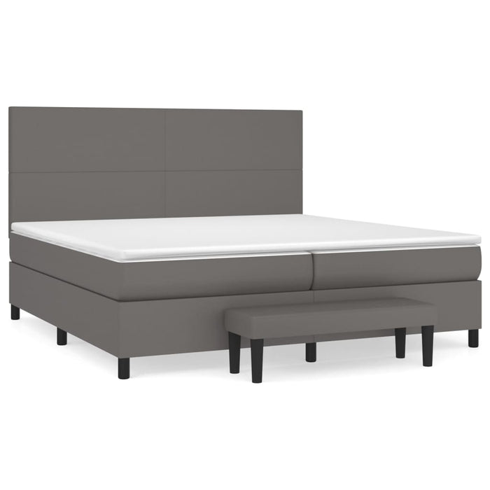 Pat box spring cu saltea, gri, 200x200 cm, piele ecologică - WALTI WALTI