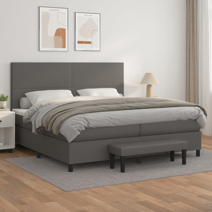 Pat box spring cu saltea, gri, 200x200 cm, piele ecologică - WALTI WALTI