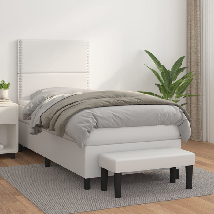 Pat box spring cu saltea, alb, 100x200 cm, piele ecologică - WALTI WALTI