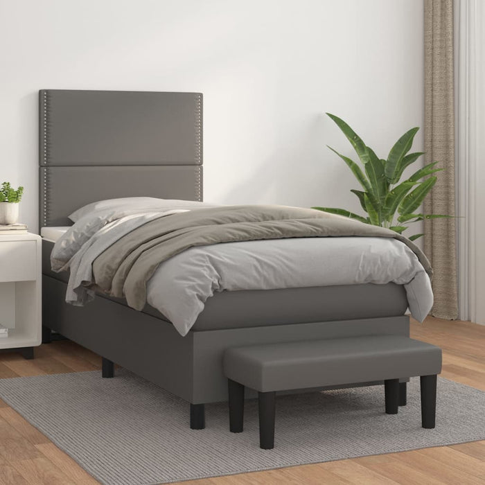 Pat box spring cu saltea, gri, 100x200 cm, piele ecologică - WALTI WALTI
