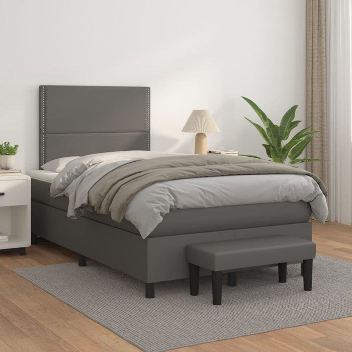 Pat box spring cu saltea, gri, 120x200 cm, piele ecologică - WALTI WALTI