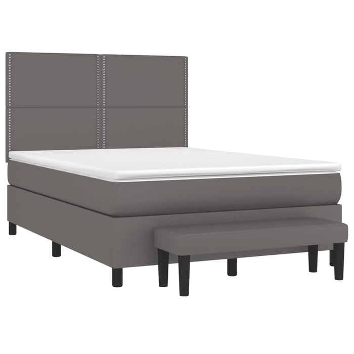 Pat box spring cu saltea, gri, 140x190 cm, piele ecologică - WALTI WALTI