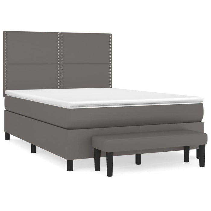 Pat box spring cu saltea, gri, 140x200 cm, piele ecologică - WALTI WALTI