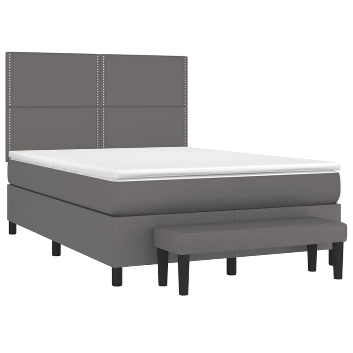 Pat box spring cu saltea, gri, 140x200 cm, piele ecologică - WALTI WALTI