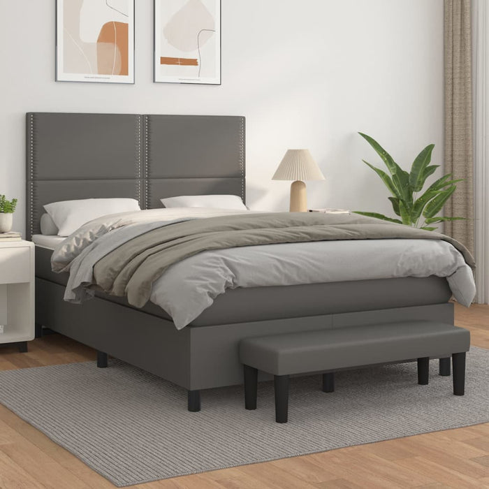 Pat box spring cu saltea, gri, 140x200 cm, piele ecologică - WALTI WALTI