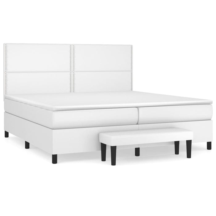 Pat box spring cu saltea, alb, 200x200 cm, piele ecologică - WALTI WALTI