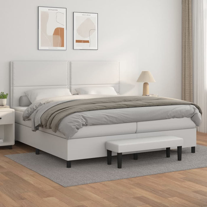 Pat box spring cu saltea, alb, 200x200 cm, piele ecologică - WALTI WALTI