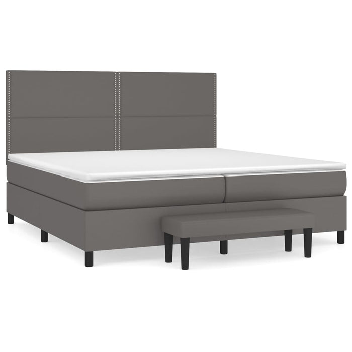Pat box spring cu saltea, gri, 200x200 cm, piele ecologică - WALTI WALTI