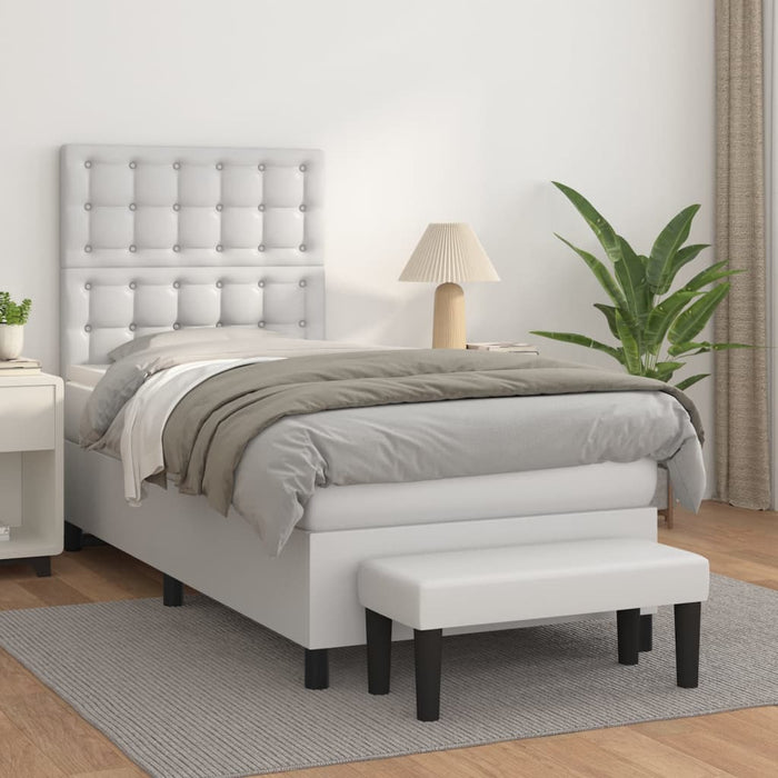 Pat box spring cu saltea, alb, 80x200 cm, piele ecologică WALTI
