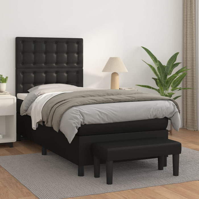 Pat box spring cu saltea, negru, 90x190 cm, piele ecologică - WALTI WALTI