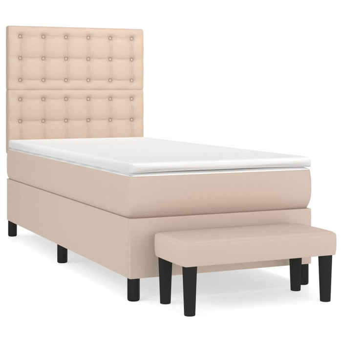 Pat box spring cu saltea, cappuccino, 90x190 cm piele ecologică WALTI