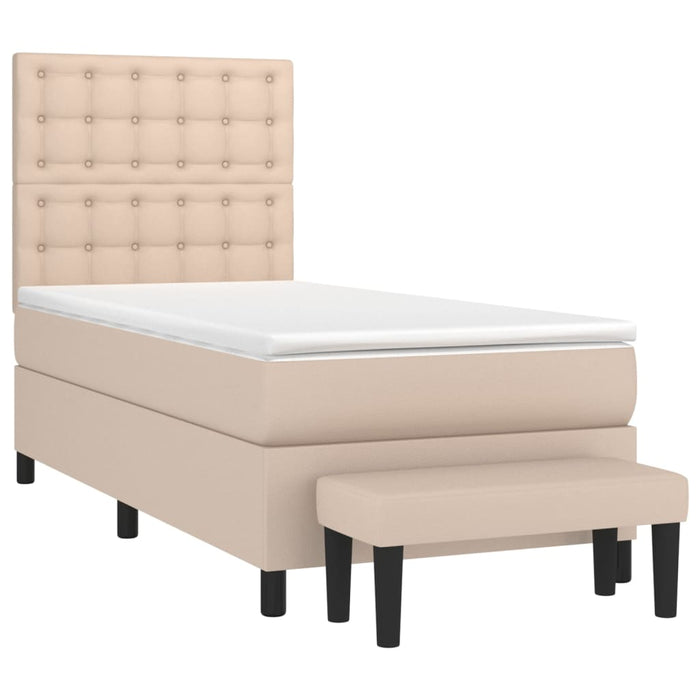 Pat box spring cu saltea, cappuccino, 90x190 cm piele ecologică WALTI